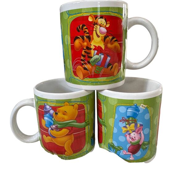Disney Winnie the Pooh Coffee Mugs Christmas Coffee Mug Set of 3 - Picture 1 of 4